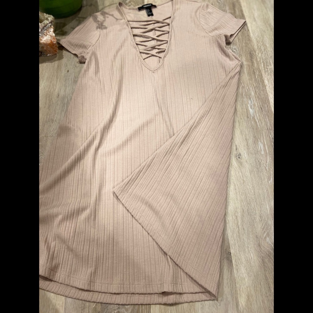 Short Lace Up Forever 21 Dress - Tan - Size S - Picture 5 of 7